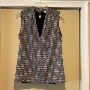 New York & Company Pink, White and Black Sleeveless Medium Blouse